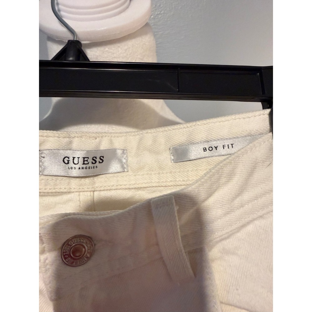 Guess Los Angeles Boy Fit White Distressed Ripped Jeans Size 28 Womens - Picture 2 of 7